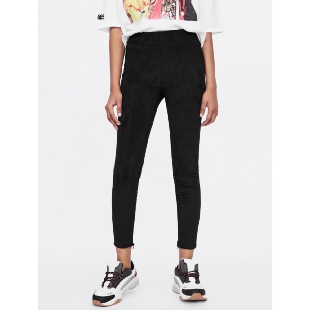 Zara basics black faux suede leather pants size XS